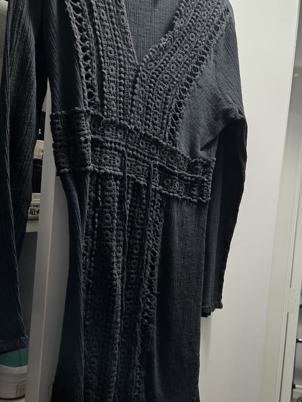 Raviya Black Long Sleeve Crochet/ Gauze Dress Or Swimsuit Cover Up.